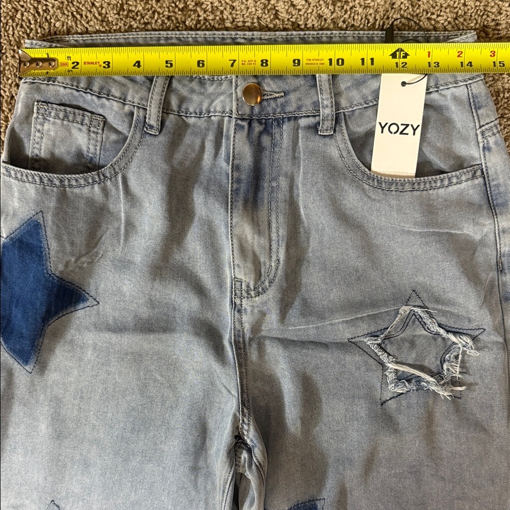 Yozy Blue Star Patch Women High Waist Wide Leg Jeans SKU1411 - Picture 5 of 16